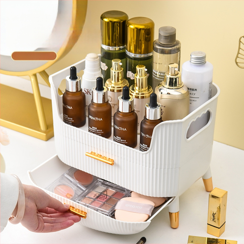 Kosmetikos laikymo dėžutė, prieinama prabangi ir aukštos klasės tualetinio stalo laikymo dėžutė, odos priežiūros priemonės, lūpų dažų kaukė, dulkėms atspari apdailos lentynėlė