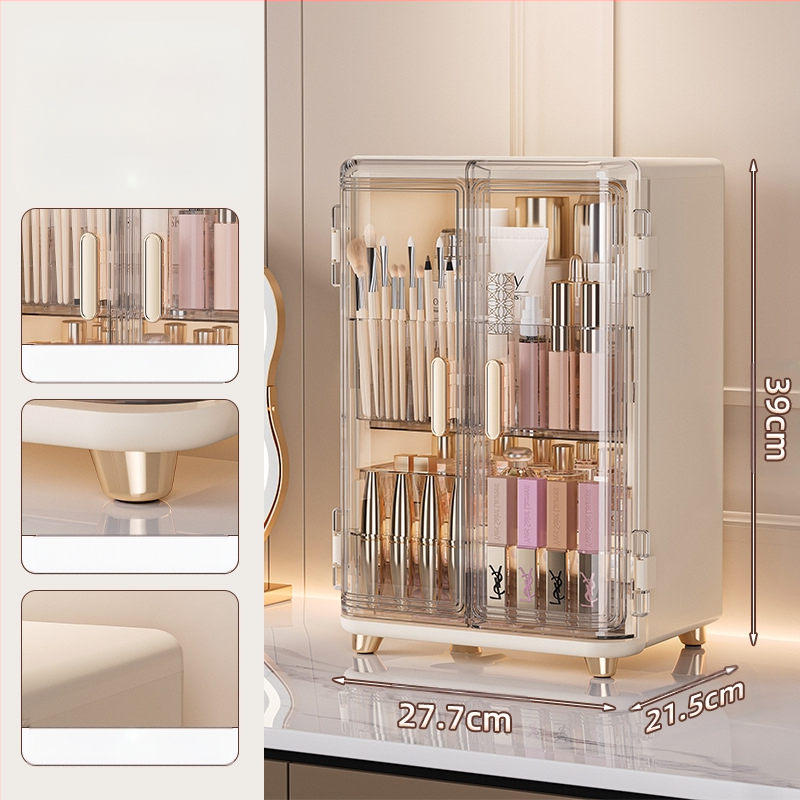 Kosmetikos laikymo dėžutė Didelės talpos dulkėms atspari darbalaukio lūpų dažų odos priežiūros tualetinio stalo makiažo šepetėlis Populiari lengva prabangi makiažo dėžutė