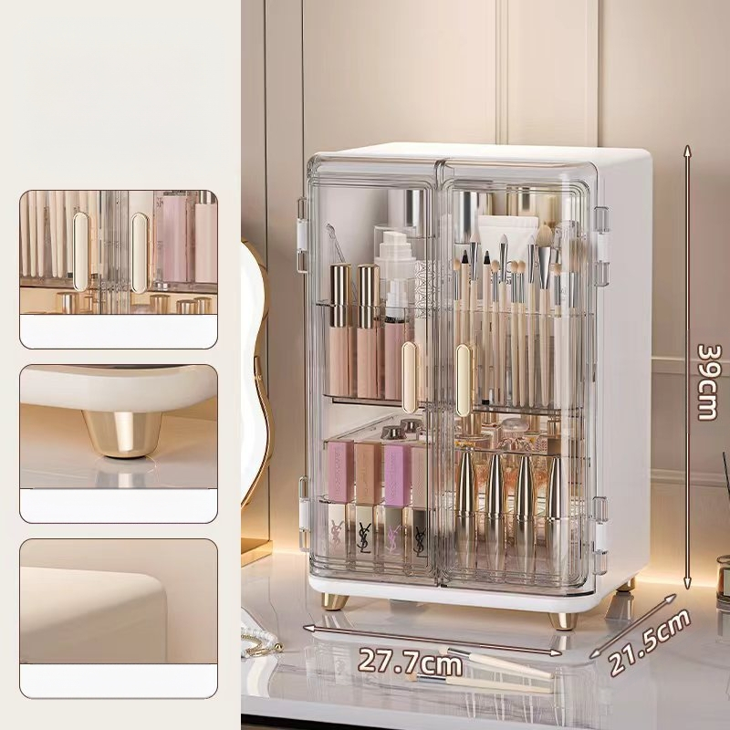 Kosmetikos laikymo dėžutė Didelės talpos dulkėms atspari darbalaukio lūpų dažų odos priežiūros tualetinio stalo makiažo šepetėlis Populiari lengva prabangi makiažo dėžutė