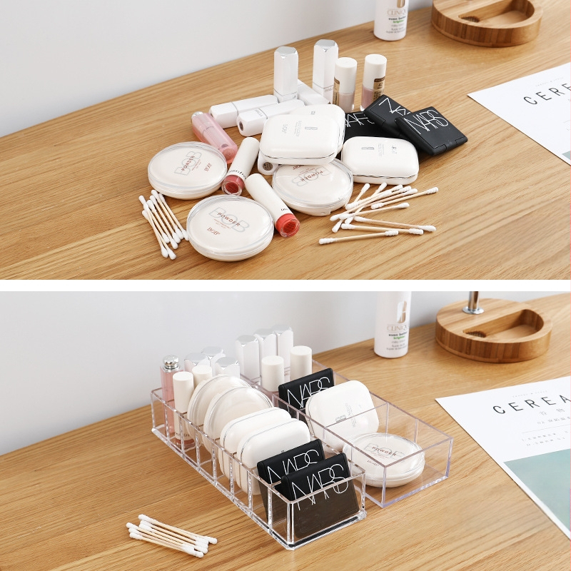 Stalinė kosmetikos laikymo dėžutė, permatoma, nuimama, buitinė, pertvaruota, studentų bendrabučio odos priežiūros priemonių laikymo lentynėlė, lūpų dažų lentynėlė
