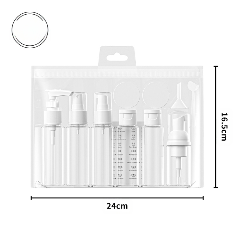 PET juodai baltas kelioninis nešiojamas buteliukas, šampūnas, kūno muilas, tonikas, emulsija, esencija, tuščias buteliukas