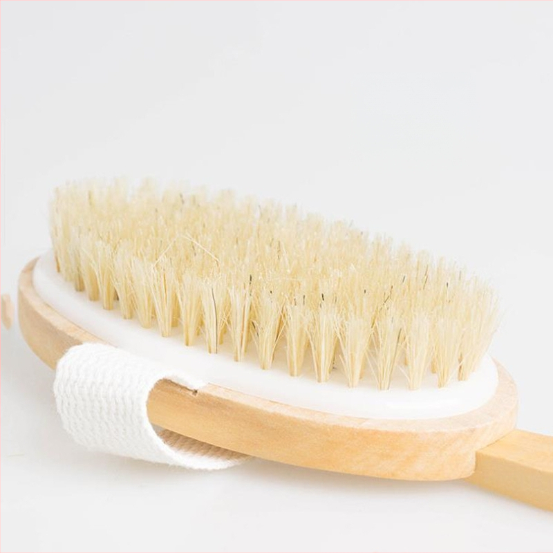 Sandėlyje yra tarpvalstybinis karšto pardavimo ilga rankena medinis vonios šepetys su šereliais vonios šepetys nugarai trinamas vonios šepetys nuimamas vonios masažinis šepetys