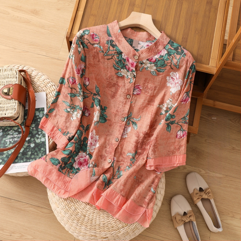 2025 m. vasaros personalizuoto dizaino plonas kardiganas su margintais marškiniais, laisvas, vintažinis medvilninis ir lininis dygsniuotas viršus