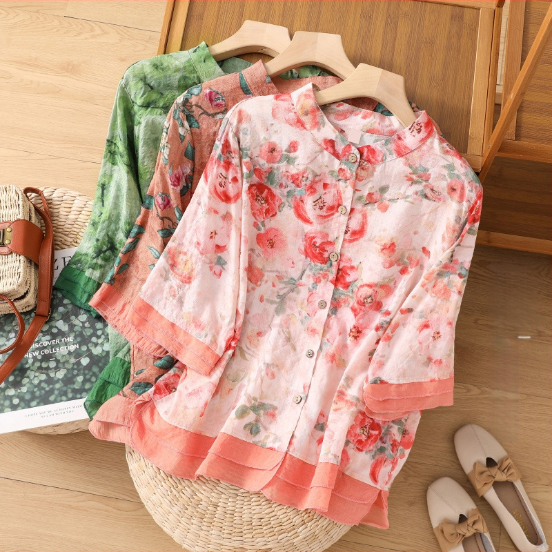 2025 m. vasaros personalizuoto dizaino plonas kardiganas su margintais marškiniais, laisvas, vintažinis medvilninis ir lininis dygsniuotas viršus