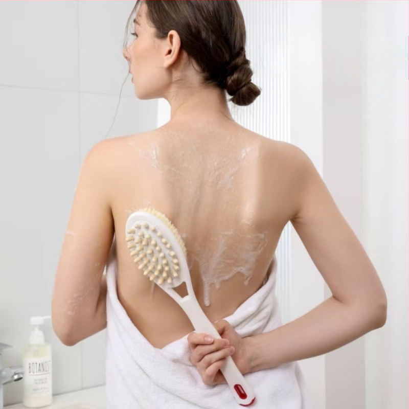 Uus multifunktsionaalne vannihari selja masseerimiseks, kaheotstarbeline vanniartefakt, pika käepidemega kahepoolne vannihari, pehmete karvadega vannihari