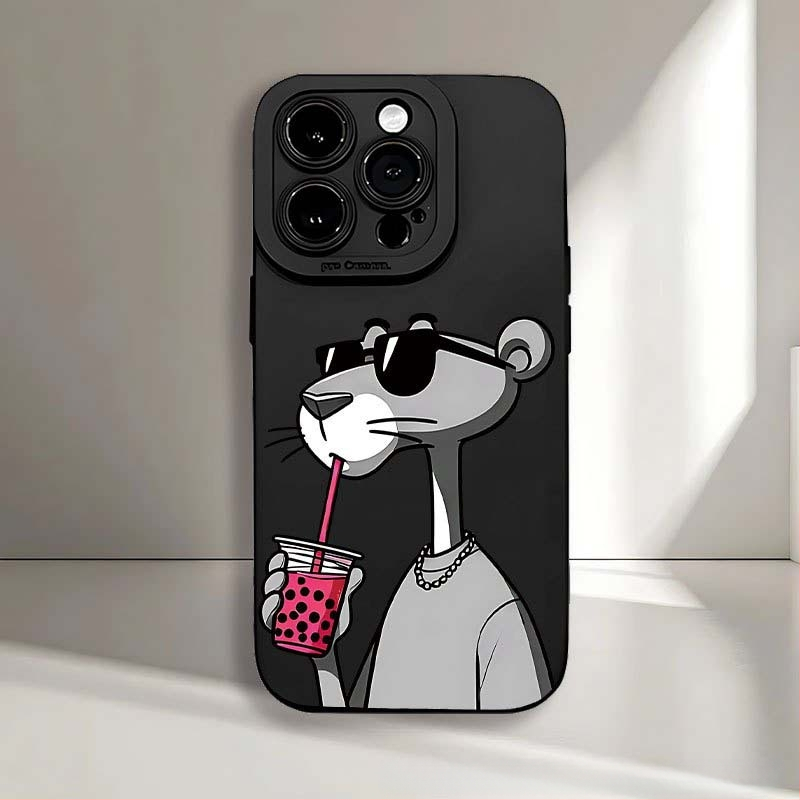 Roosa piimatee leopardi mustriga ümbris iPhone 11/12/13/14/15plus Apple 16ProMax telefonile