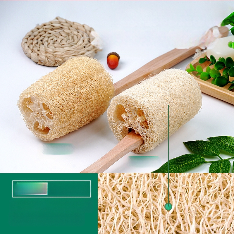 Ilgas medinis rankenos „Luffa“ vonios šepetys, vonios šepetys „Luffa Pulp“, vonios rankšluostis, vonios reikmenys, baseino vonios šepetys