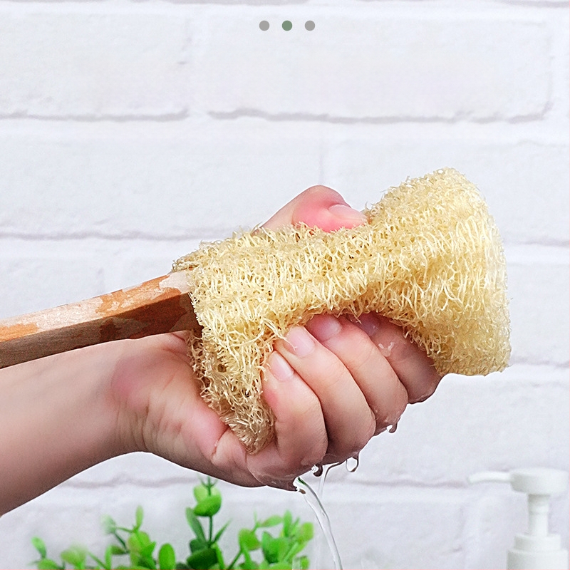 Ilgas medinis rankenos „Luffa“ vonios šepetys, vonios šepetys „Luffa Pulp“, vonios rankšluostis, vonios reikmenys, baseino vonios šepetys