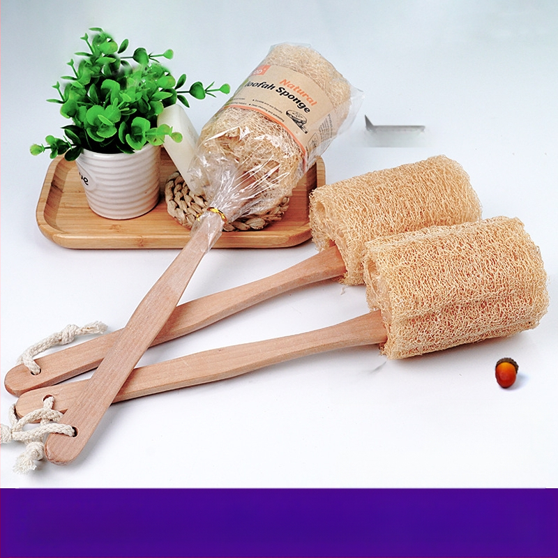 Ilgas medinis rankenos „Luffa“ vonios šepetys, vonios šepetys „Luffa Pulp“, vonios rankšluostis, vonios reikmenys, baseino vonios šepetys