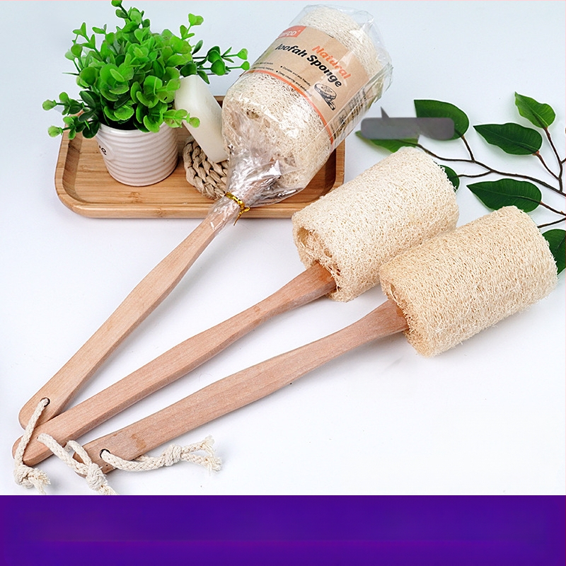 Ilgas medinis rankenos „Luffa“ vonios šepetys, vonios šepetys „Luffa Pulp“, vonios rankšluostis, vonios reikmenys, baseino vonios šepetys