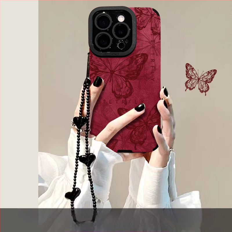 Brățară retro cu fluture pentru Apple 16, carcasă de telefon de Anul Nou 15Pro, blană 14, silicon rezistent la căderi 13, X