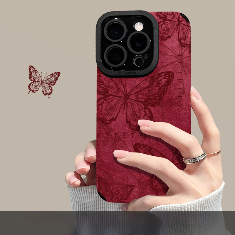 Brățară retro cu fluture pentru Apple 16, carcasă de telefon de Anul Nou 15Pro, blană 14, silicon rezistent la căderi 13, X