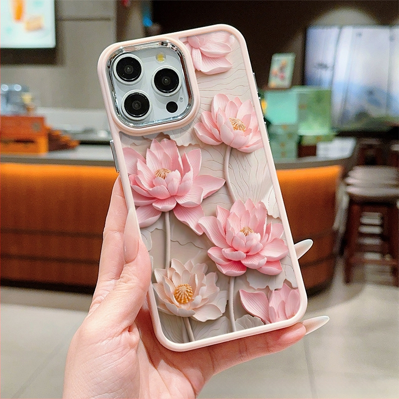 Розов Лили Лотос, подходящ за Iphone 11/12/13, калъф за мобилен телефон Promax за Apple 14/15/16, защитен калъф