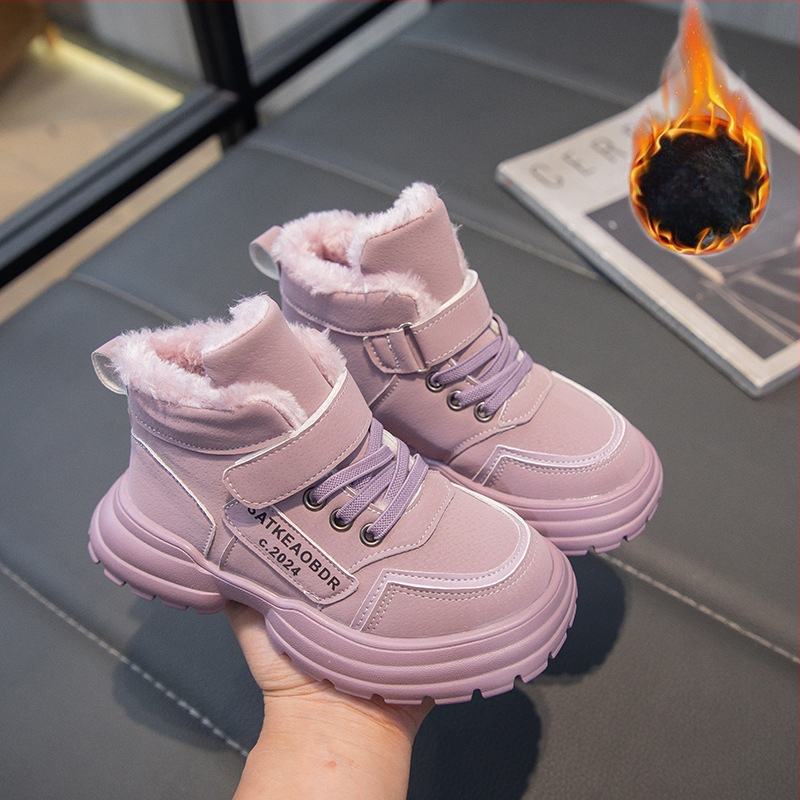 Vaikiški sniego batai „Fur One Winter 2024“ – nauji berniukiški dideli medvilniniai bateliai su vilnos pamušalu, pastorinti mergaitiški Martino medvilniniai batai.