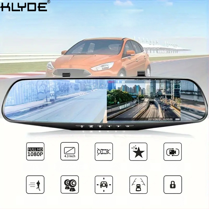 Automašīnas atpakaļskata spoguļa braukšanas ierakstītājs ar priekšējo un aizmugurējo dubulto ierakstīšanu 1080P, ar atpakaļgaitas attēlu, automašīnas DVR ar augstas izšķirtspējas nakts redzamību