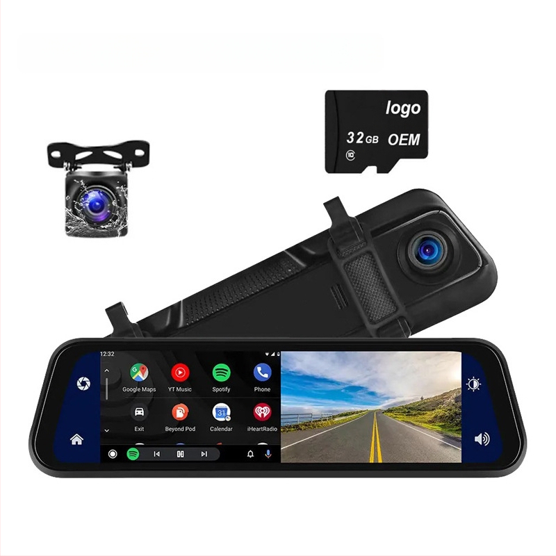 HD 9,66 collu automašīnas Carplay mobilā tālruņa bezvadu savienojuma braukšanas ierakstītājs priekšējais un aizmugurējais divkāršs ieraksts 4K navigators