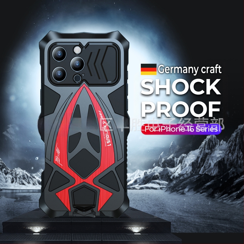 IPhone 16promaxi jaoks mõeldud kolmekordse kaitsega mobiiltelefoni ümbris, metallist silikoonist sportauto kaitseümbris, IP15, kõikehõlmav kukkumiskindel