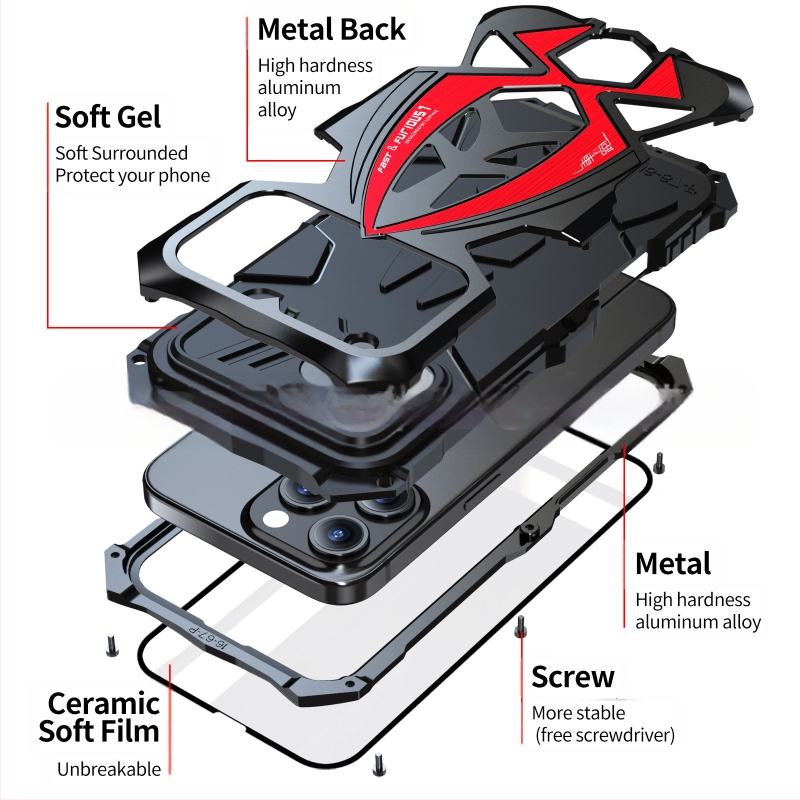IPhone 16promaxi jaoks mõeldud kolmekordse kaitsega mobiiltelefoni ümbris, metallist silikoonist sportauto kaitseümbris, IP15, kõikehõlmav kukkumiskindel