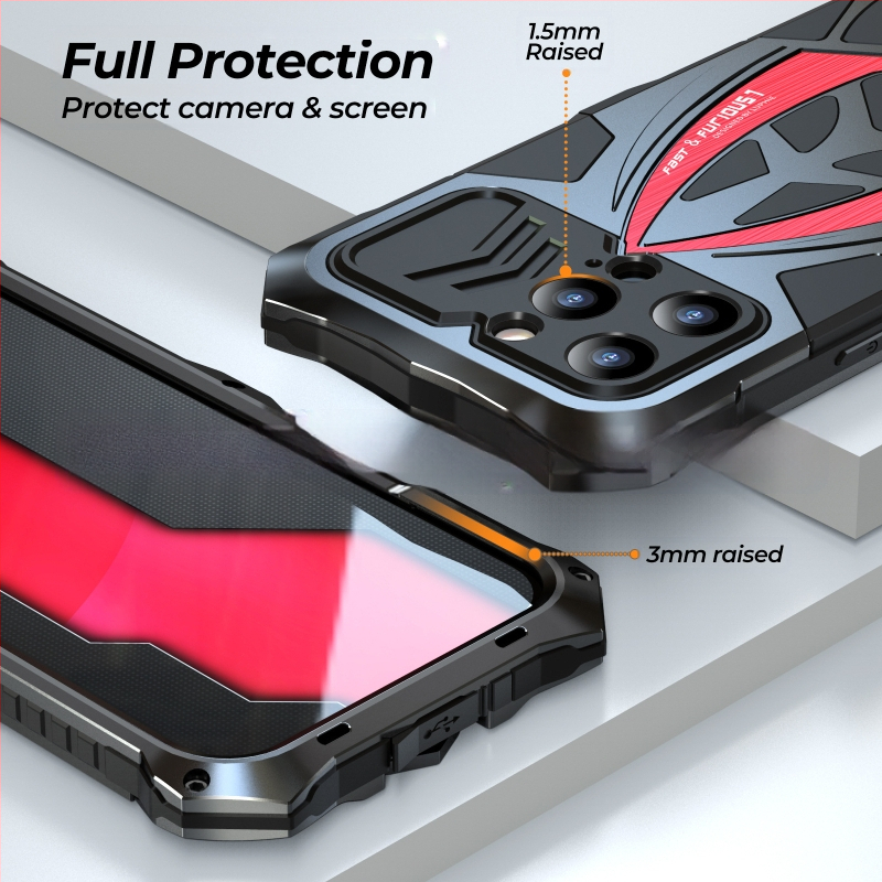 IPhone 16promaxi jaoks mõeldud kolmekordse kaitsega mobiiltelefoni ümbris, metallist silikoonist sportauto kaitseümbris, IP15, kõikehõlmav kukkumiskindel