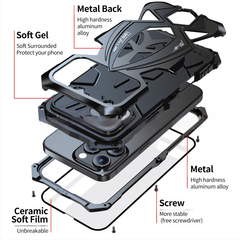 IPhone 16promaxi jaoks mõeldud kolmekordse kaitsega mobiiltelefoni ümbris, metallist silikoonist sportauto kaitseümbris, IP15, kõikehõlmav kukkumiskindel
