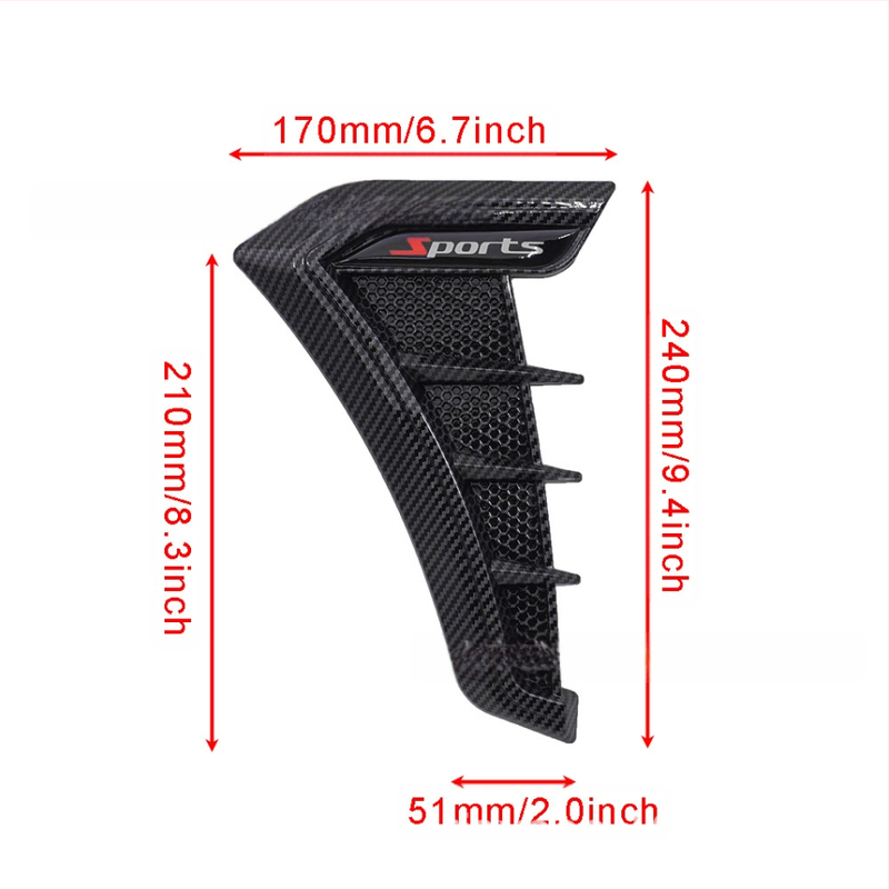 Симулация на акула, модификация на калника, залепваща се странична плоча на General Motors, страничен вентилационен отвор с черен карбонов мотив, декоративен калник