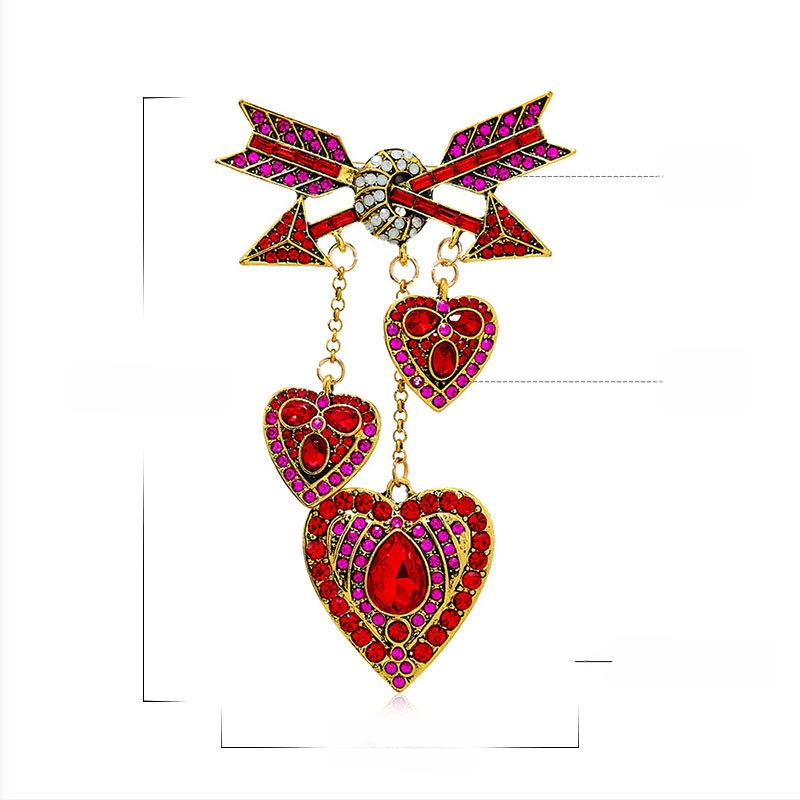 Zhonggu винтидж пълен диамант една стрела през сърце пискюл форма ретро стил брошка игла мъжки костюм аксесоари