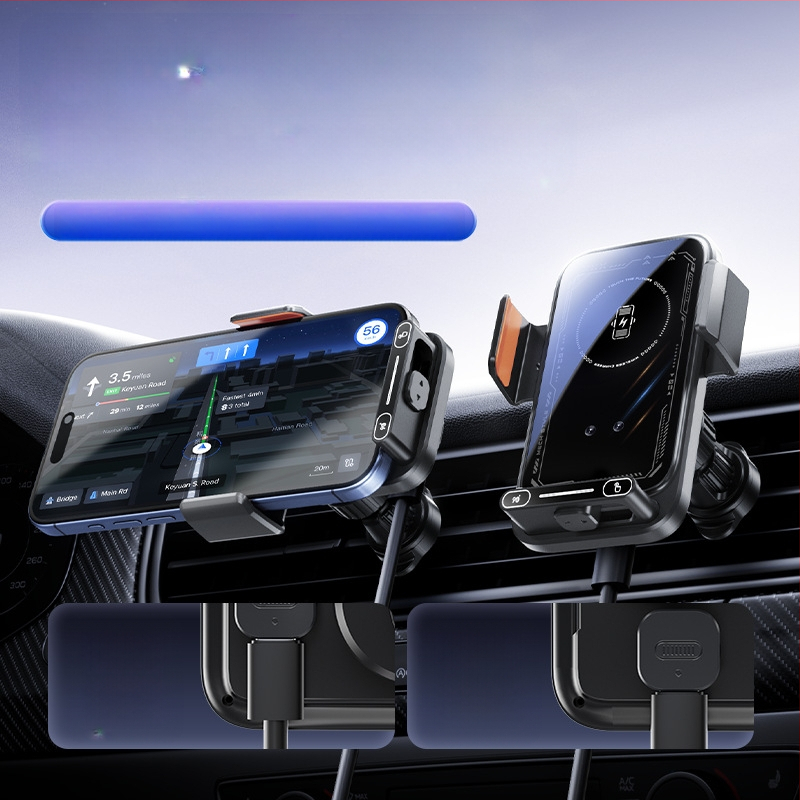 Automobilinis mobiliojo telefono laikiklis su navigacija, oro išleidimo anga, elektrinis, besisukantis, magnetinis, belaidis automobilio įkroviklis