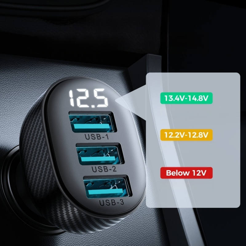 Machine Hall inteligentni digitalni zaslon za praćenje napona auto punjač s više izlaznih priključaka PD brzo punjenje mobilnog telefona auto punjač s tri priključka