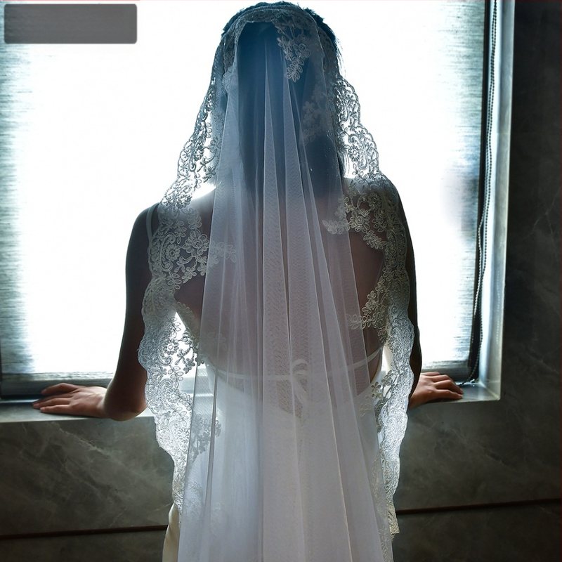 Сватбен воал Manzhen с дантела, бял/с гребен за коса, за сватба, модерен фото студио стил, M49