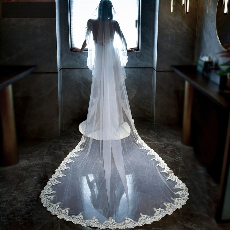 Сватбен воал Manzhen с дантела, бял/с гребен за коса, за сватба, модерен фото студио стил, M49