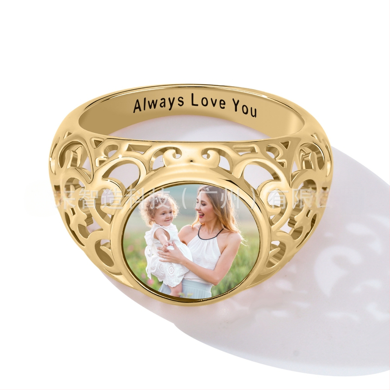 Персонализиран сребърен пръстен от ретро цвят със снимка, персонализиран трансграничен европейски и американски горещо продаван висок клас бижута за жени