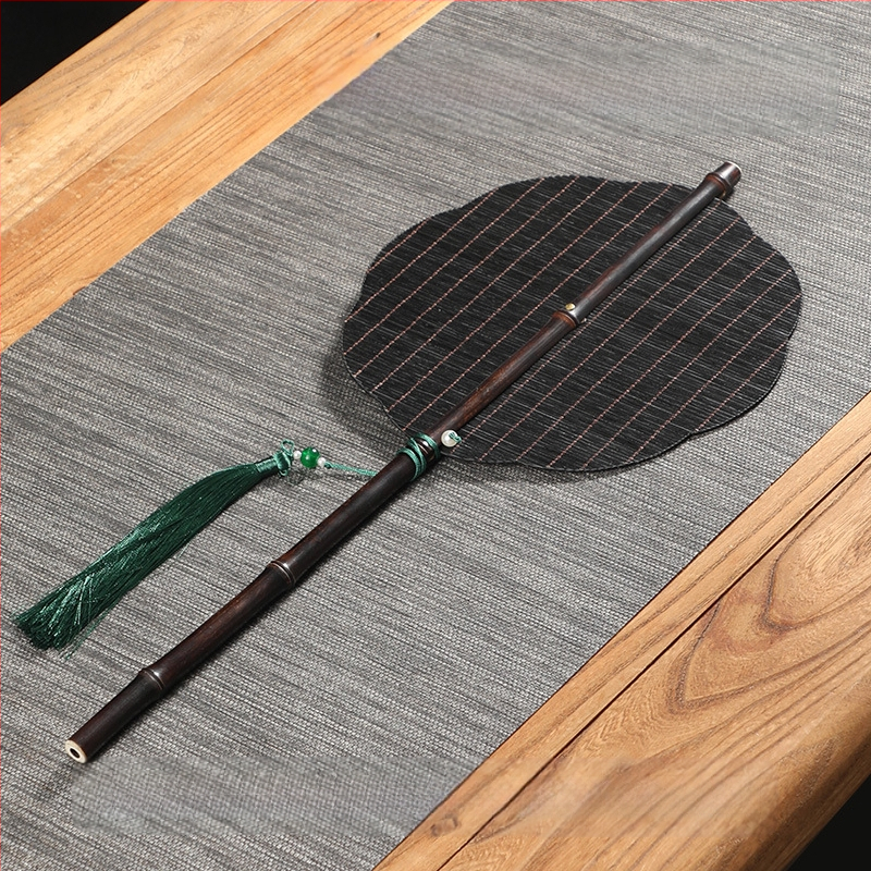 Ръчно изработен бамбуков ветрилообразен вентилатор от бамбук, копринен, китайски стил, бамбуков кръгъл вентилатор, въртящ се сгъваем преносим кръгъл вентилатор, вентилатор от Пу...