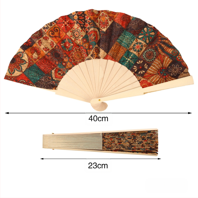 Нов китайски стил класически вентилатор с дървесен принт, преносим аксесоар Ханфу, сгъваем вентилатор с дървена дръжка, национална тенденция, ретро сгъваем вентилатор