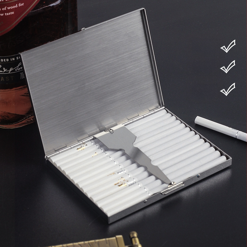 Кутия за цигари от неръждаема стомана за мъже, преносим държач за 10 цигари с метален стикер, слот за карти, кутия за съхранение с антипрегряване, други