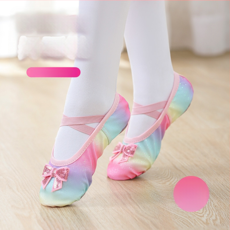 Bērnu deju apavi meitenēm baleta treniņu apavi ar mīkstu zoli bērnu ķīniešu priekšnesuma fliteriem varavīksnes gradienta kaķa nagu apavi