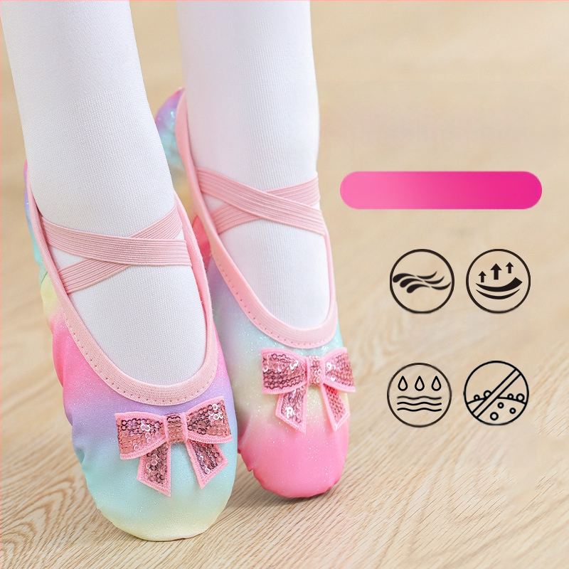 Bērnu deju apavi meitenēm baleta treniņu apavi ar mīkstu zoli bērnu ķīniešu priekšnesuma fliteriem varavīksnes gradienta kaķa nagu apavi