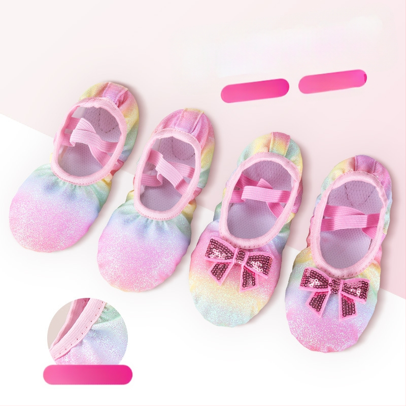 Bērnu deju apavi meitenēm baleta treniņu apavi ar mīkstu zoli bērnu ķīniešu priekšnesuma fliteriem varavīksnes gradienta kaķa nagu apavi