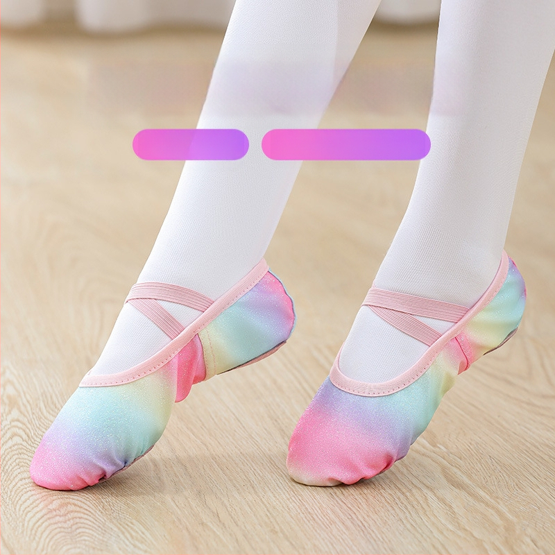 Bērnu deju apavi meitenēm baleta treniņu apavi ar mīkstu zoli bērnu ķīniešu priekšnesuma fliteriem varavīksnes gradienta kaķa nagu apavi