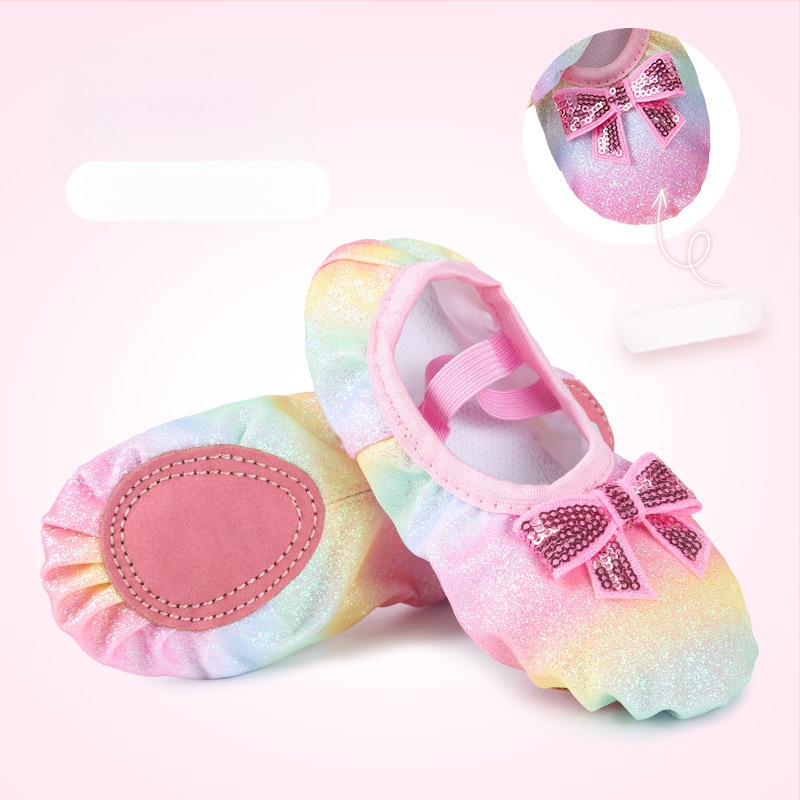 Bērnu deju apavi meitenēm baleta treniņu apavi ar mīkstu zoli bērnu ķīniešu priekšnesuma fliteriem varavīksnes gradienta kaķa nagu apavi
