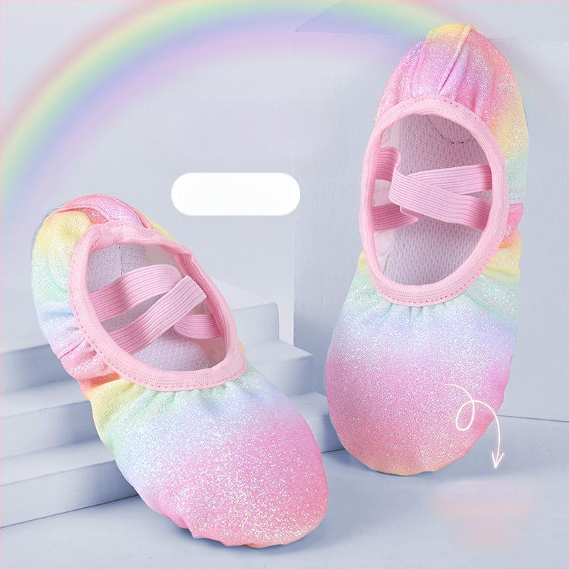 Bērnu deju apavi meitenēm baleta treniņu apavi ar mīkstu zoli bērnu ķīniešu priekšnesuma fliteriem varavīksnes gradienta kaķa nagu apavi