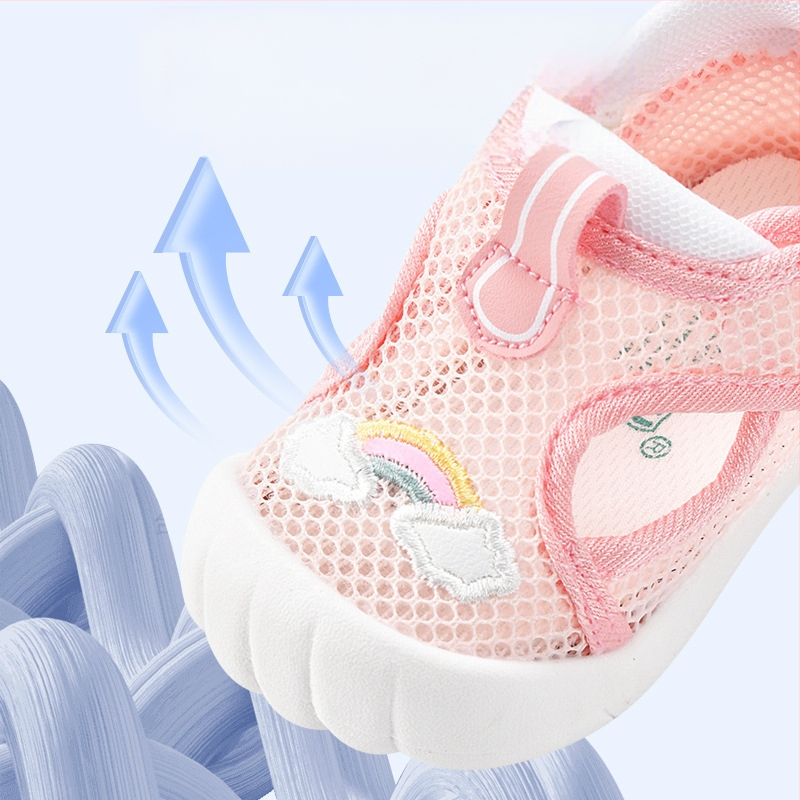 Bērnu sandales meitenēm, vasaras pastaigu apavi bērniem vecumā no 0-1-2-3 gadiem, zēnu neslīdoši mīkstas zoles sieta apavi, pēdu aizsardzība staigāšanas apguvei