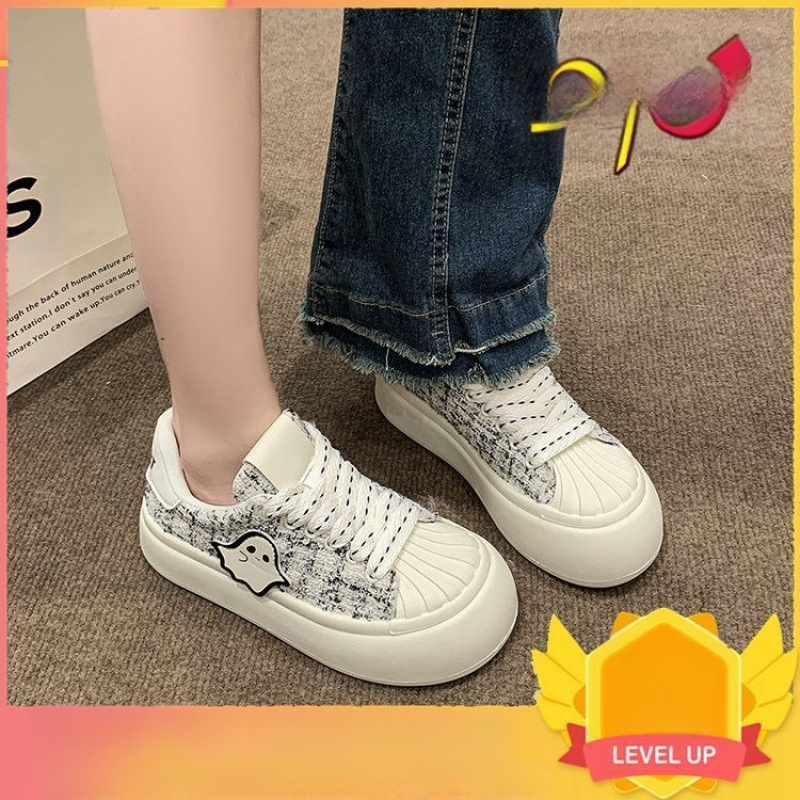 „Shell Head“ maži balti bateliai, mieli moteriški bateliai, 2025 m. vasaros nauji didelės galvos platformos aukščio padidinto aukščio laisvalaikio sportbačiai