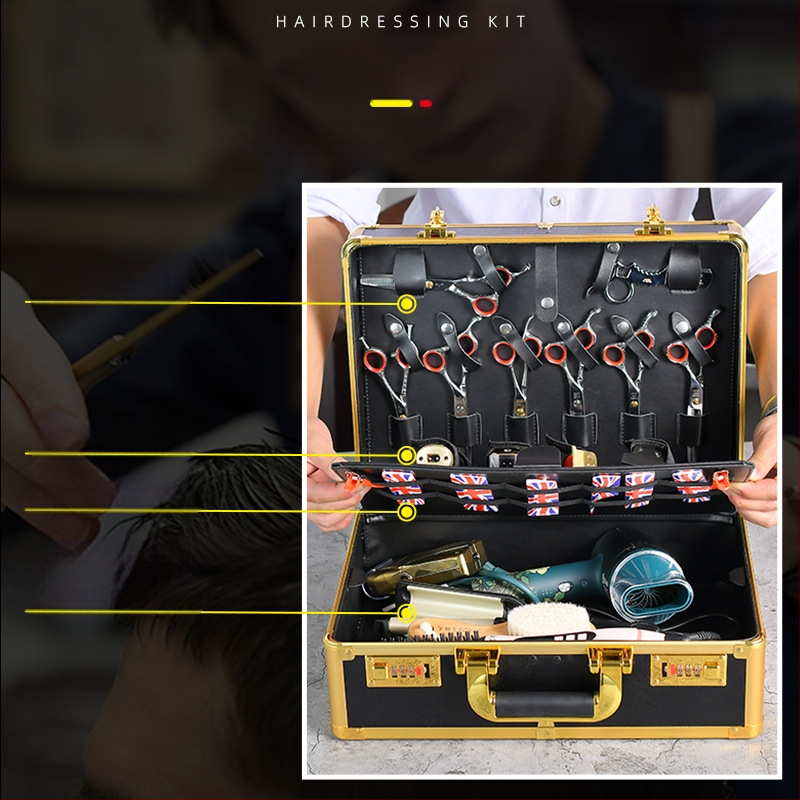 Junming daugiafunkcinė aliuminio lydinio kirpyklos dėžė, kirpyklos lauko įrankių dėžė, kirpyklos laikymo dėžė