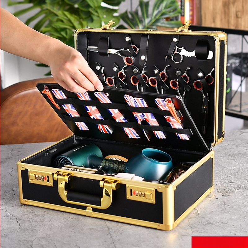 Junming daugiafunkcinė aliuminio lydinio kirpyklos dėžė, kirpyklos lauko įrankių dėžė, kirpyklos laikymo dėžė