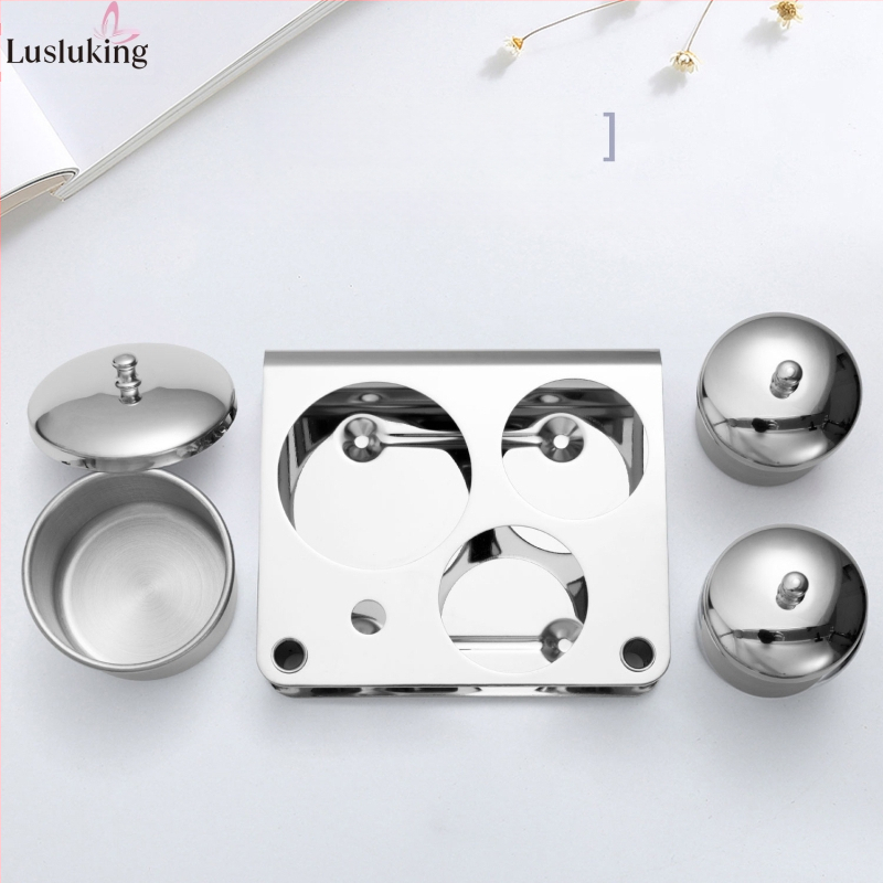 Комплект от 3 части от неръждаема стомана за дизайн на нокти, кристална чаша за течна пудра с капак, дезинфекцираща подопаковка, контейнер за дезинфекцираща чаша