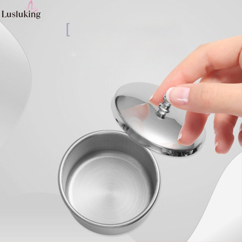 Комплект от 3 части от неръждаема стомана за дизайн на нокти, кристална чаша за течна пудра с капак, дезинфекцираща подопаковка, контейнер за дезинфекцираща чаша