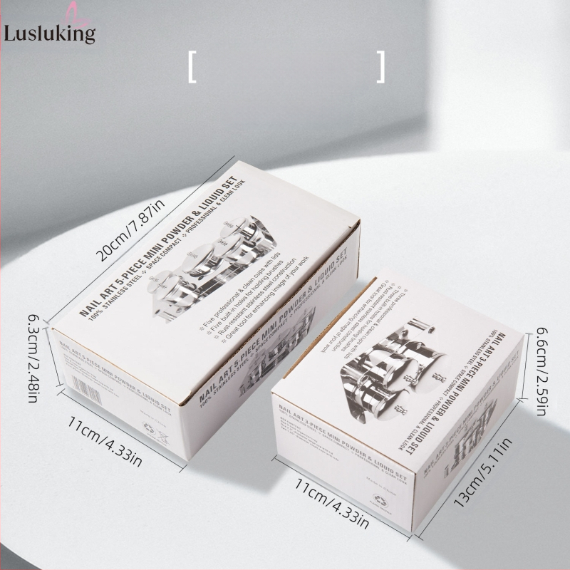 Комплект от 3 части от неръждаема стомана за дизайн на нокти, кристална чаша за течна пудра с капак, дезинфекцираща подопаковка, контейнер за дезинфекцираща чаша