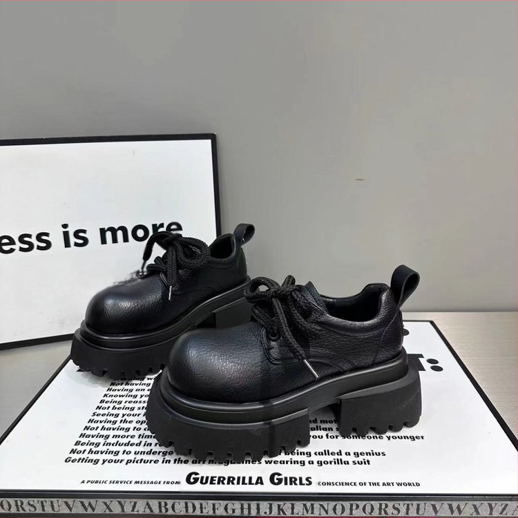 Бели малки кожени обувки с връзки за жени, пролет и лято 2025, нови, универсални, ретро британски стил, дебели подметки, дебели токчета с поли за жени