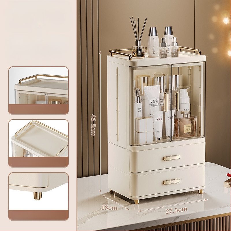 „Nkv“ makiažo laikymo dėžutė, pažangi lūpų dažų kosmetikos stalviršio dengta stalčių tipo dulkių tualetinis staliukas, didelė talpa