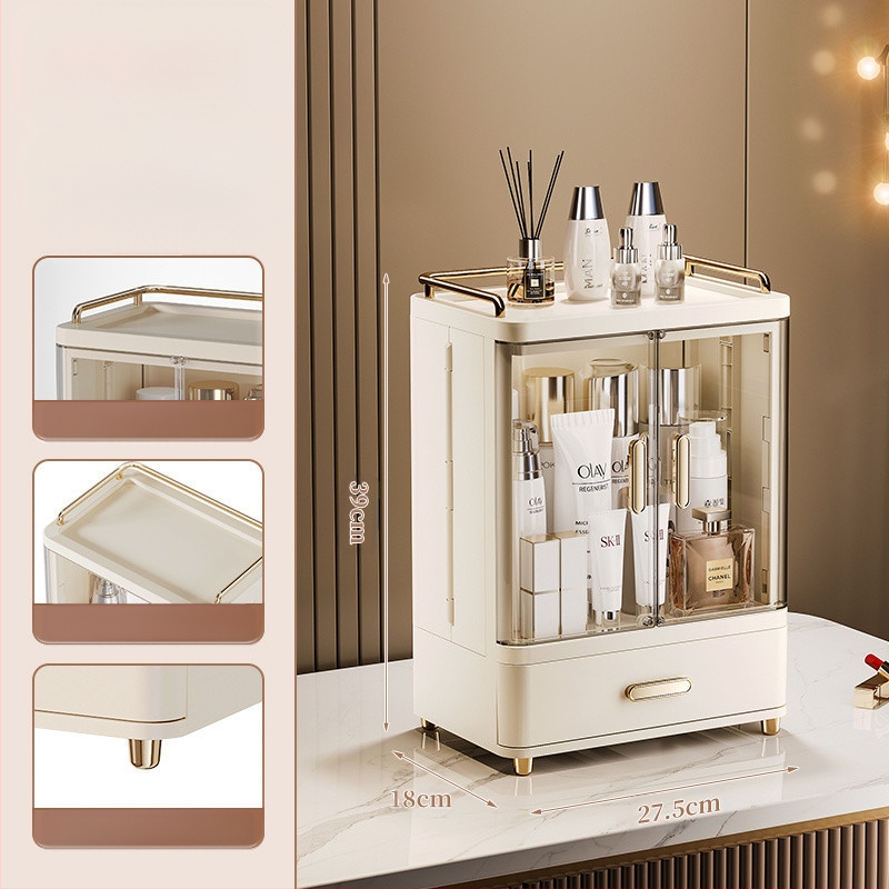 „Nkv“ makiažo laikymo dėžutė, pažangi lūpų dažų kosmetikos stalviršio dengta stalčių tipo dulkių tualetinis staliukas, didelė talpa